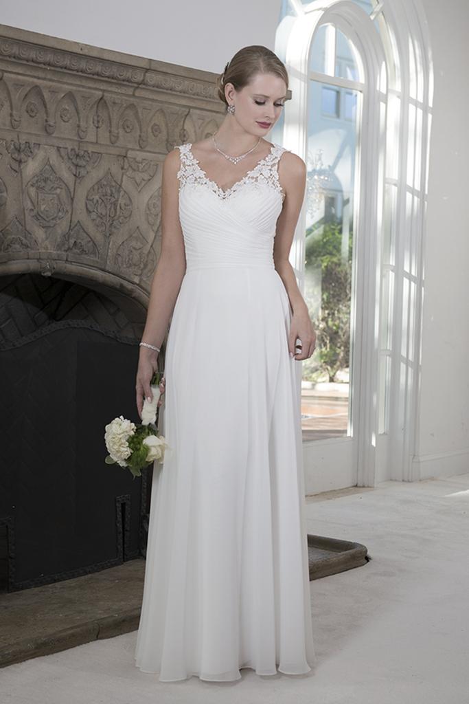 VN6909 - Venus V Neck Chiffon Tank Wedding Dress with Lace Straps