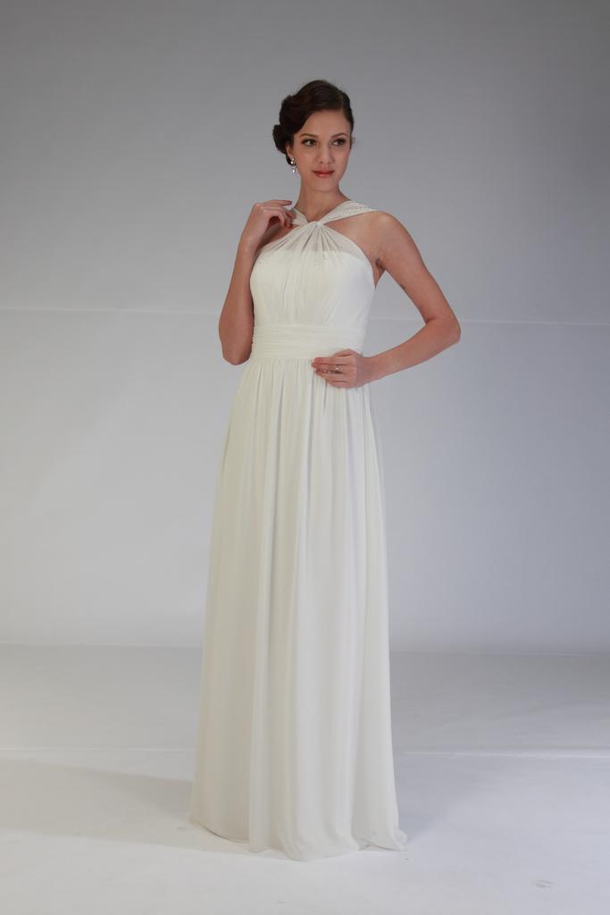 VN6849NT - Floor Length Strapless Chiffon Wedding Dress with Twist Neckline