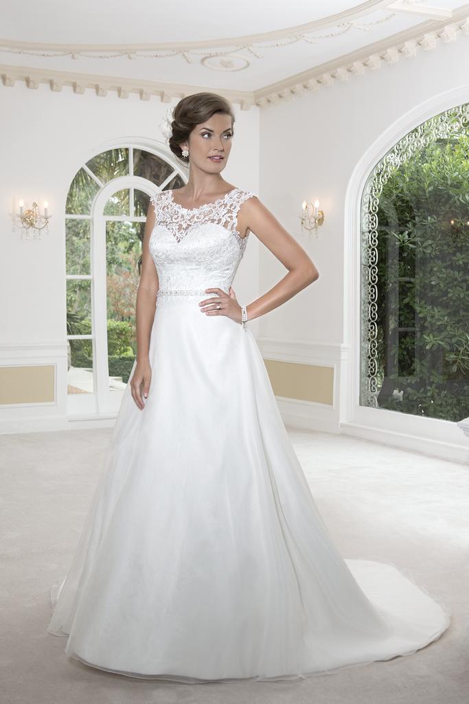 PA9231 - Lace Sabrina Neckline A Line Satin Wedding Dress