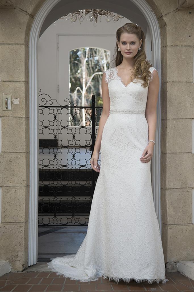 AT4649 - All Over Lace Fitted Wedding Dress with Low V Back & Wide Lace Straps