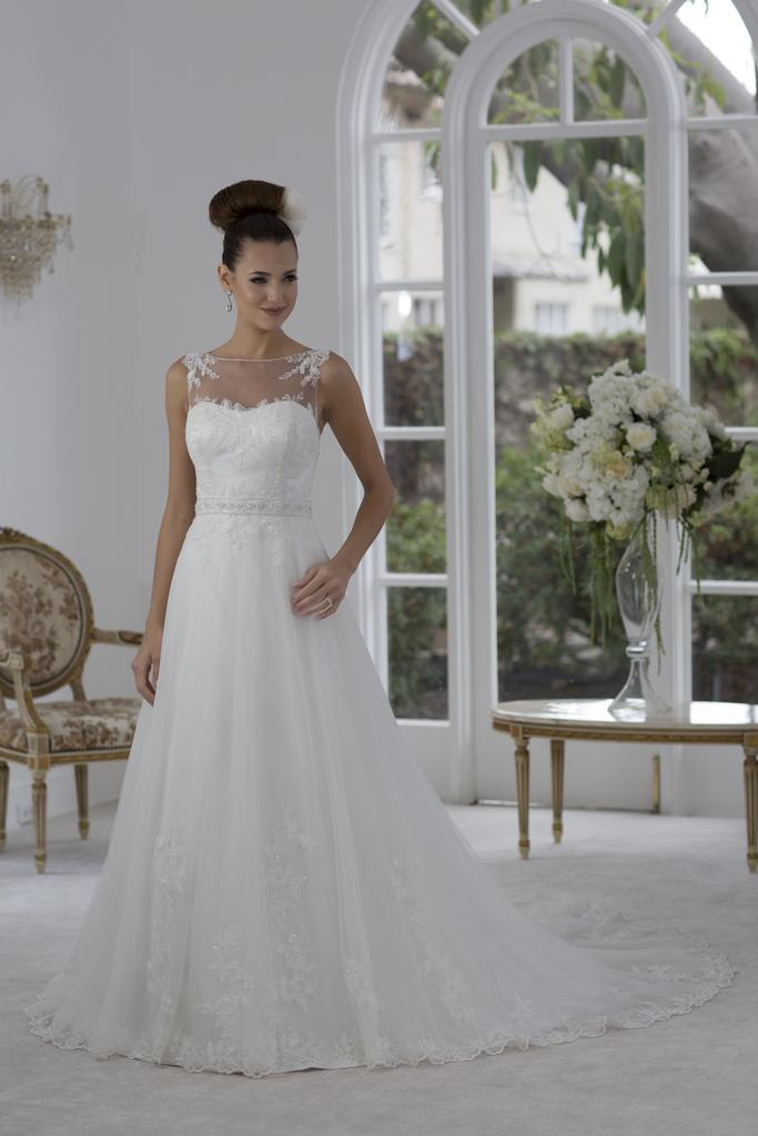 AT4630 - Bateau Illusion Neckline Wedding Dress with Sweetheat Lace Bodice & A Line Skirt