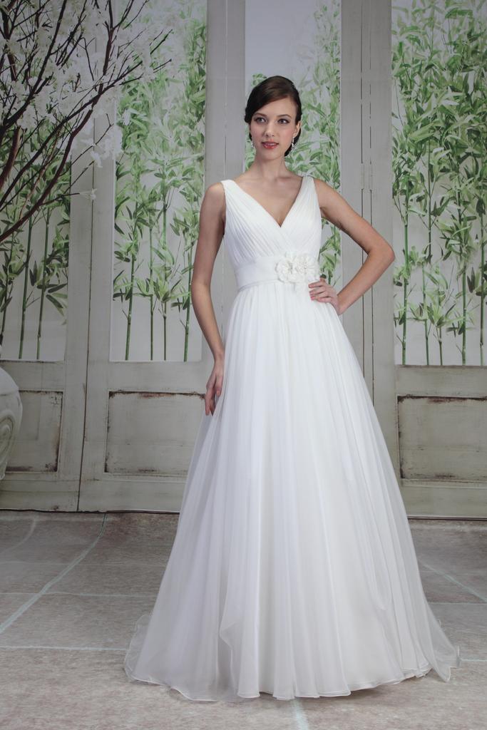 PA9195 - Sleeveless V Neck Wedding Dress with Full Skirt & Sweep Train