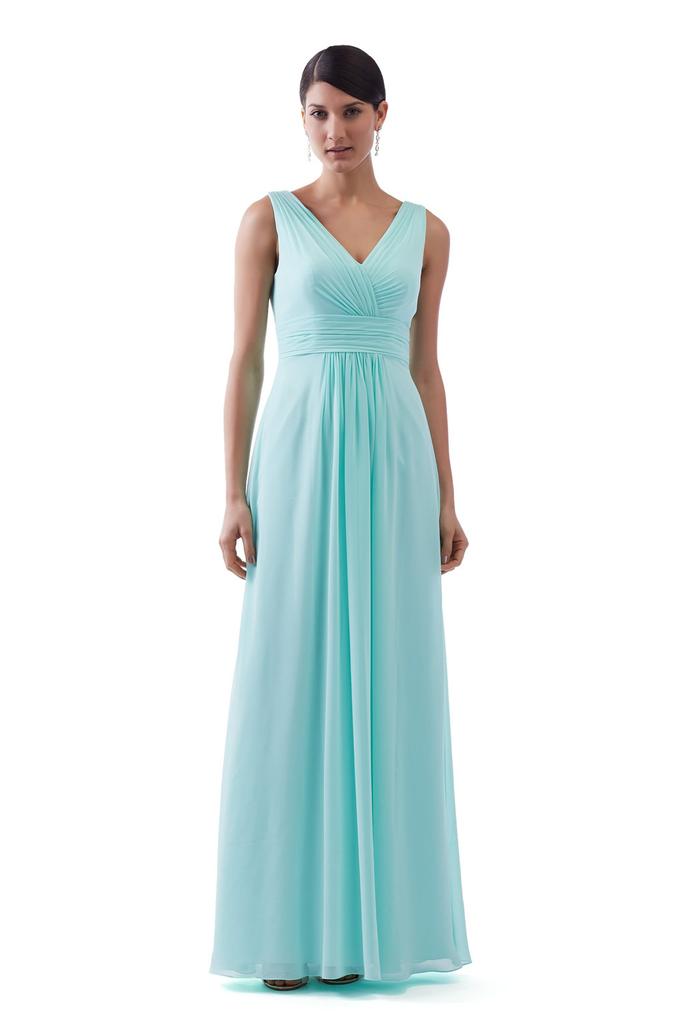 V Neckline Rouched Bodice Bridesmaid Dress