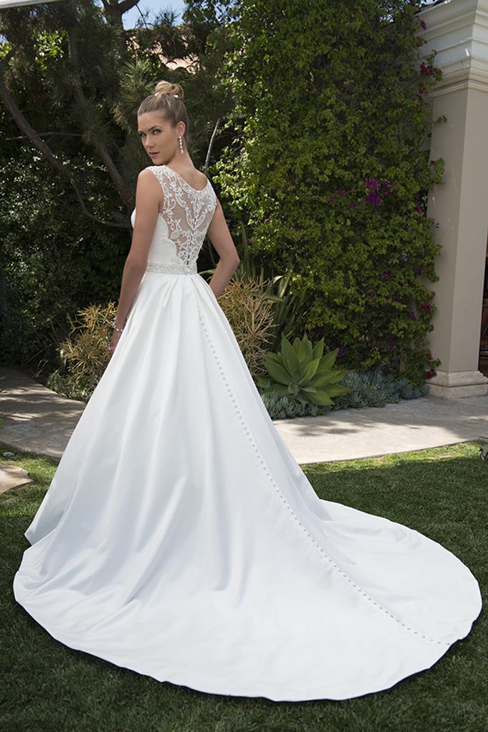 PA9265 - A Line Illusion Neck & Back Wedding Dress with Beaded Waist Trim