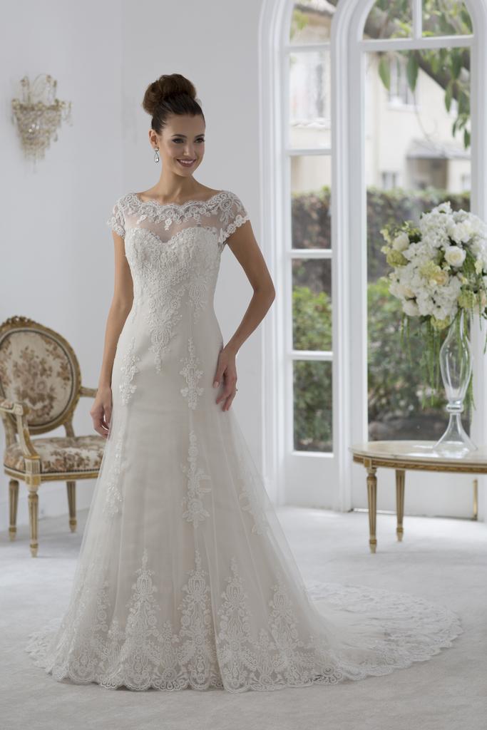 AT4636 - Scalloped Lace A Line Wedding Dress with Scalloped Lace Hem & Illusion Back
