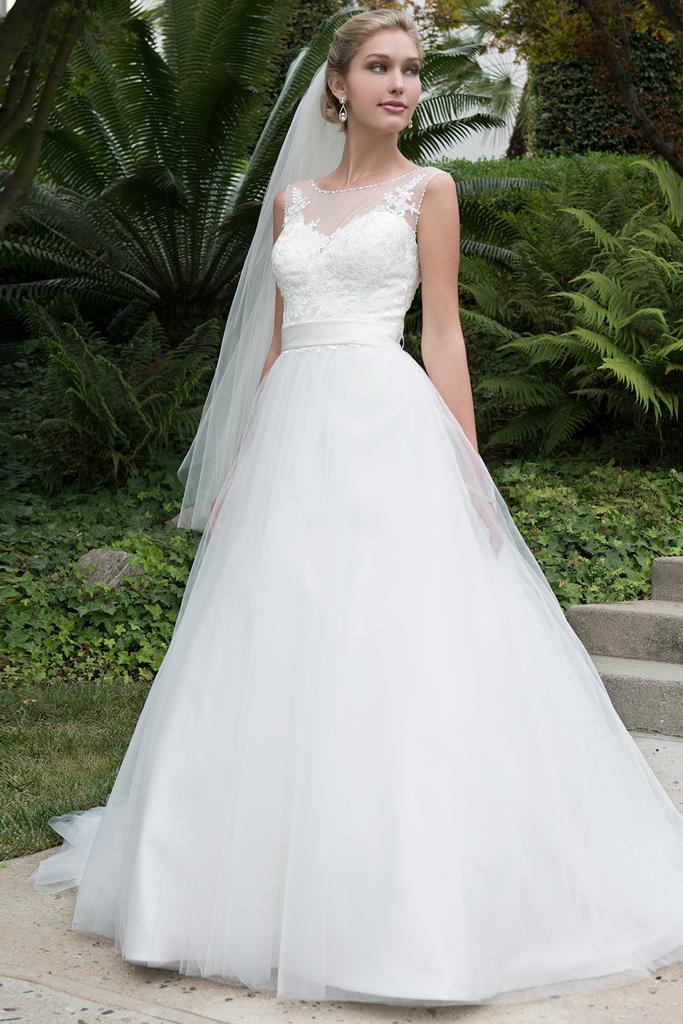 AT6631X - Sleeveless Round Illusion Neck Wedding Dress with Lace Detailing